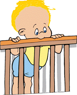 Baby sitzt oder steht hinter Gittern