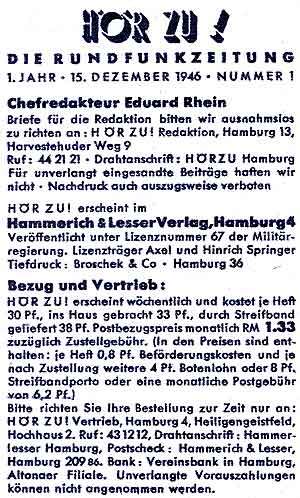 Impressum der ersten Hör zu 1946